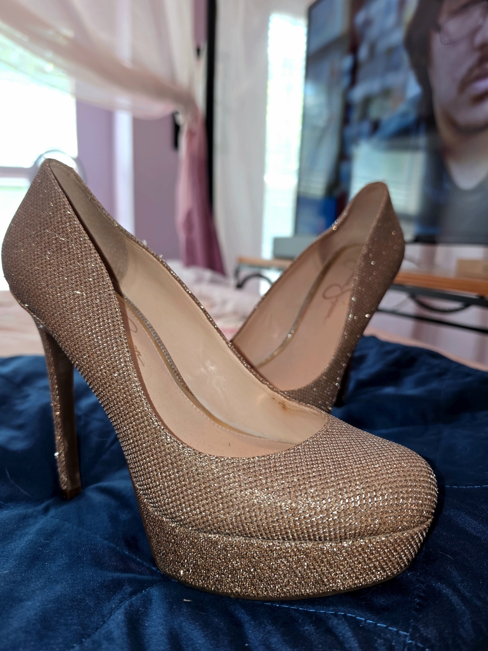 Jessica Simpson Glittery Champagne Platform Pumps